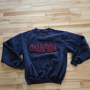 Champion Men's Dark Navy Crewneck Sweater Size Medium Spellout Sweatshirt